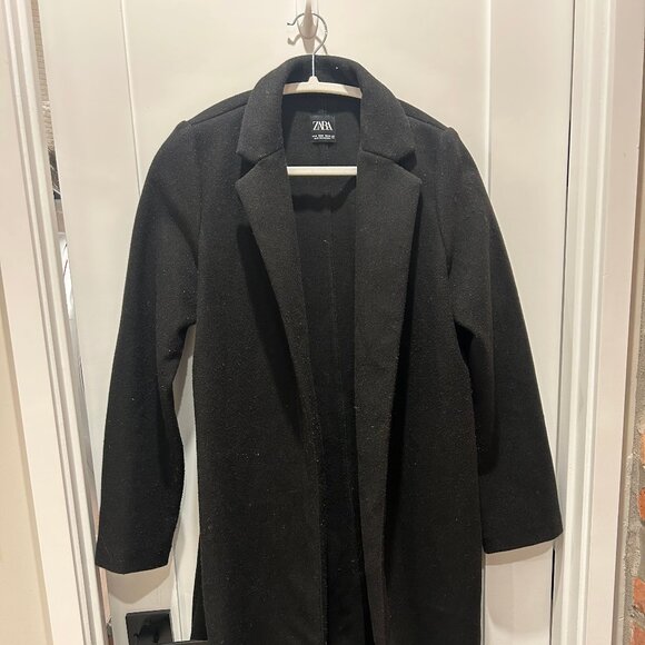 ZARA LONG BLACK COAT - Picture 1 of 3